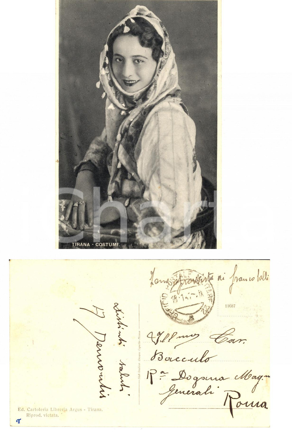 Cartolina originale da collezione 1940 ca TIRANA (ALBANIA) Costumi tradizionali FP Zona sprovvista di francobolli 1
