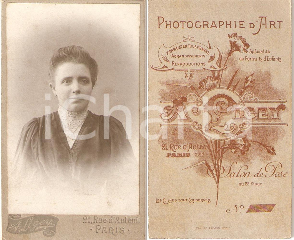 Fotografia d epoca originale 1900 ca PARIGI F Ritratto di donna con medaglione Fotografia LIGEY 1