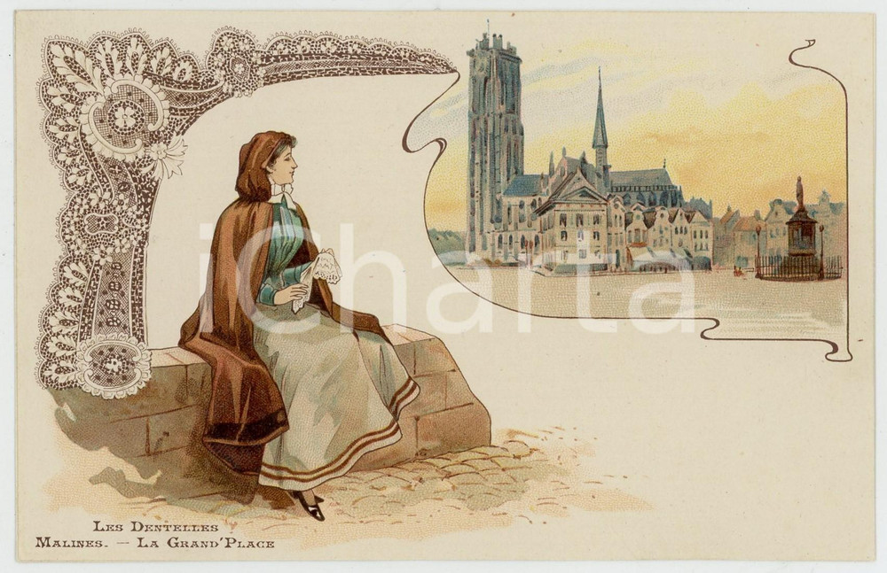 1910 ca LES DENTELLES - MALINES - La Grand Place - Postcard CPA Cartolina postale originale d'epoca, priva della stampa al verso, realizzata per essere successivamente personalizzata a scopo pubblicitario. FAIR/discreto lievi abrasioni e piccola impressione di inchiostro al verso Formato: 14x9 cm originale e autentica 1
