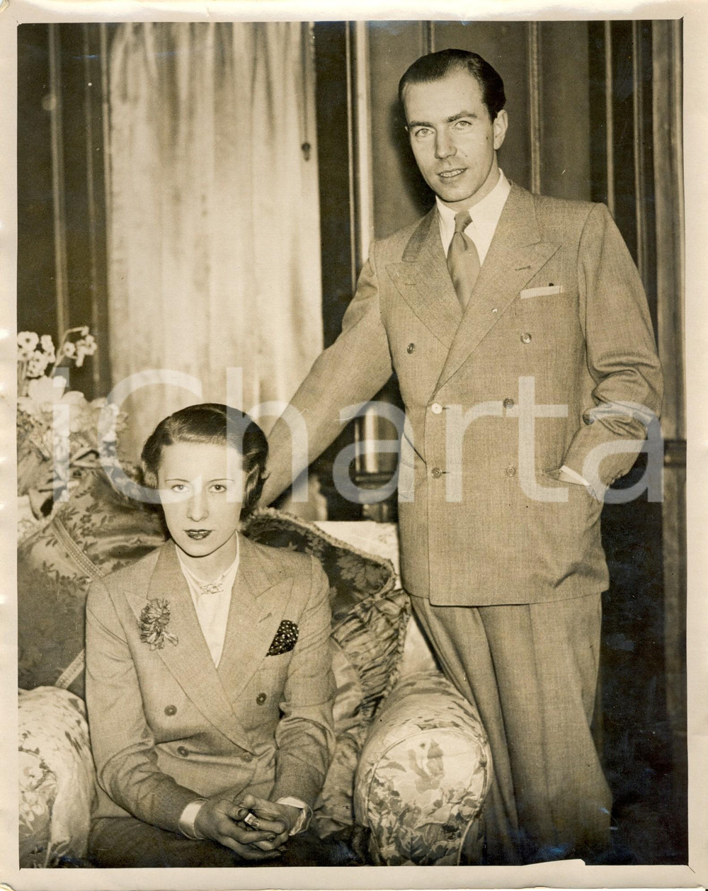 Fotografia d epoca originale 1934 SVEZIA Principe Sigvard BERNADOTTE Erika PATZEK matrimonio morganatico 1