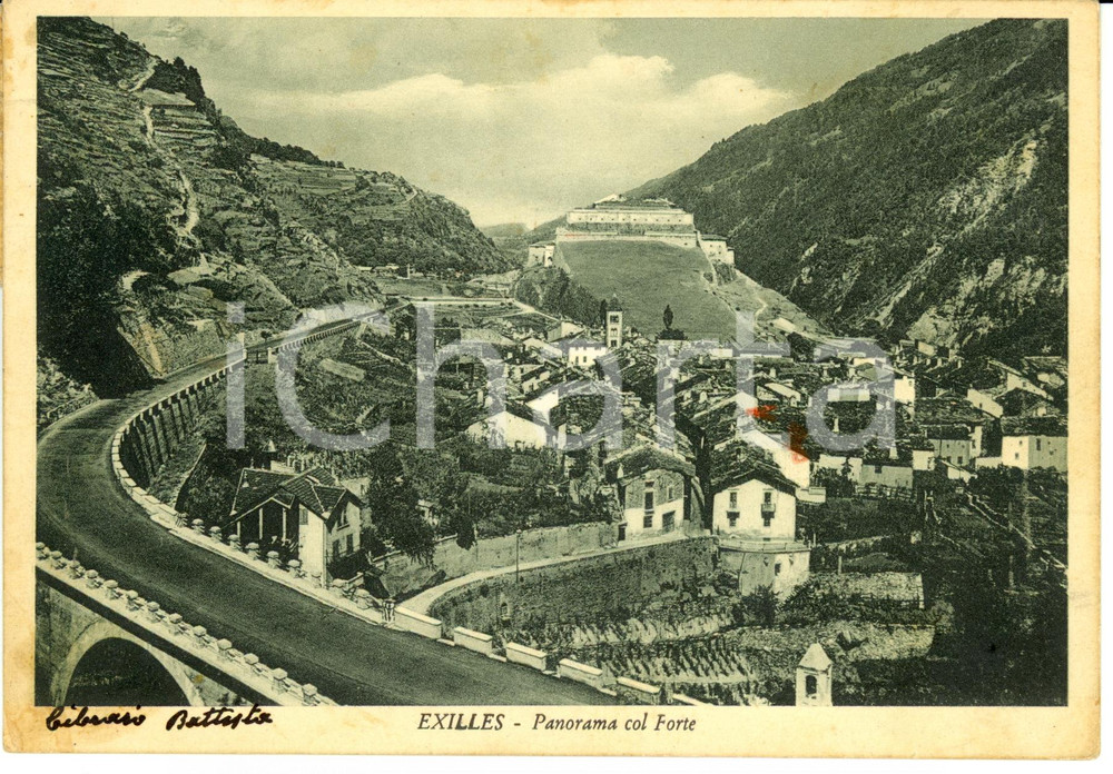 Cartolina originale da collezione 1945 ca EXILLES (TO) Scorcio panoramico con FORTE sullo sfondo *Cartolina FG VG 1