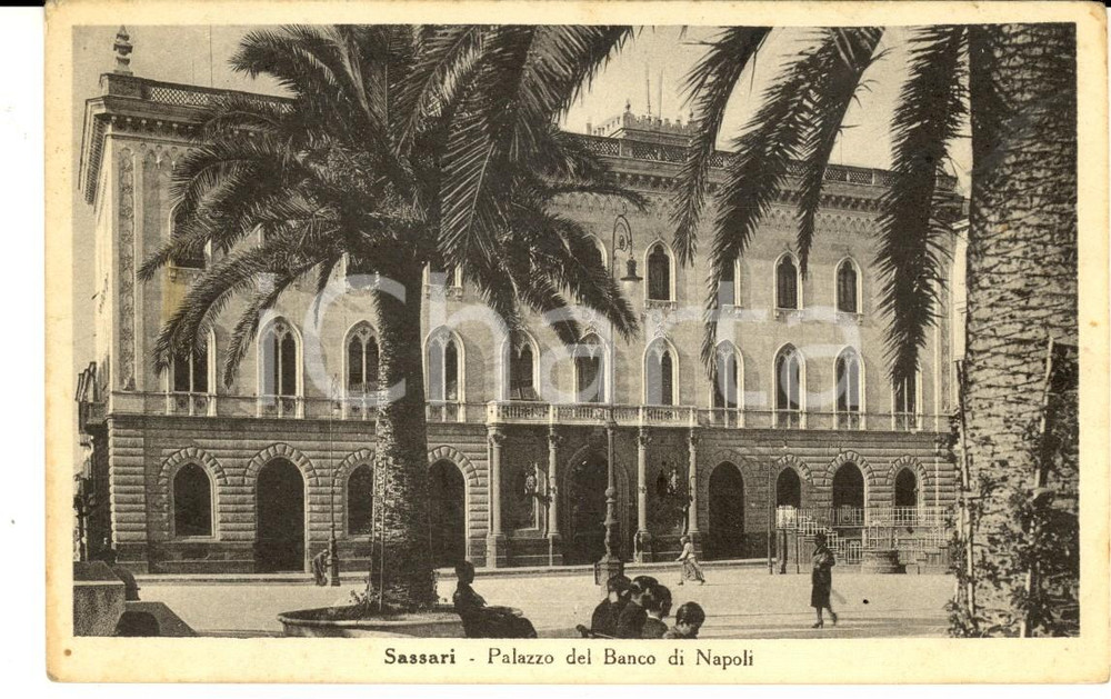 Cartolina originale da collezione 1946 SASSARI Palazzo del BANCO DI NAPOLI Cartolina postale ANIMATA FP VG 1