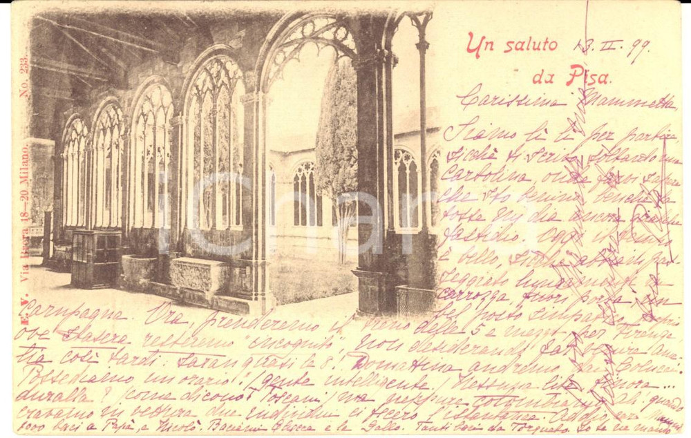 Autografo originale 1899 PISA Camposanto monumentale Cartolina Rita MACHIAVELLI alla madre Hilda 1