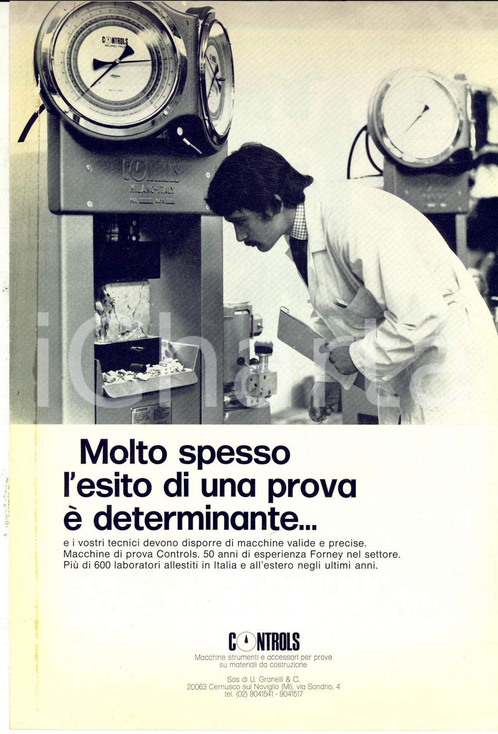 Materiale pubblicitario d’epoca 1970 ca CERNUSCO SUL NAVIGLIO Ditta CONTROLS Macchine per prove su materiali 1