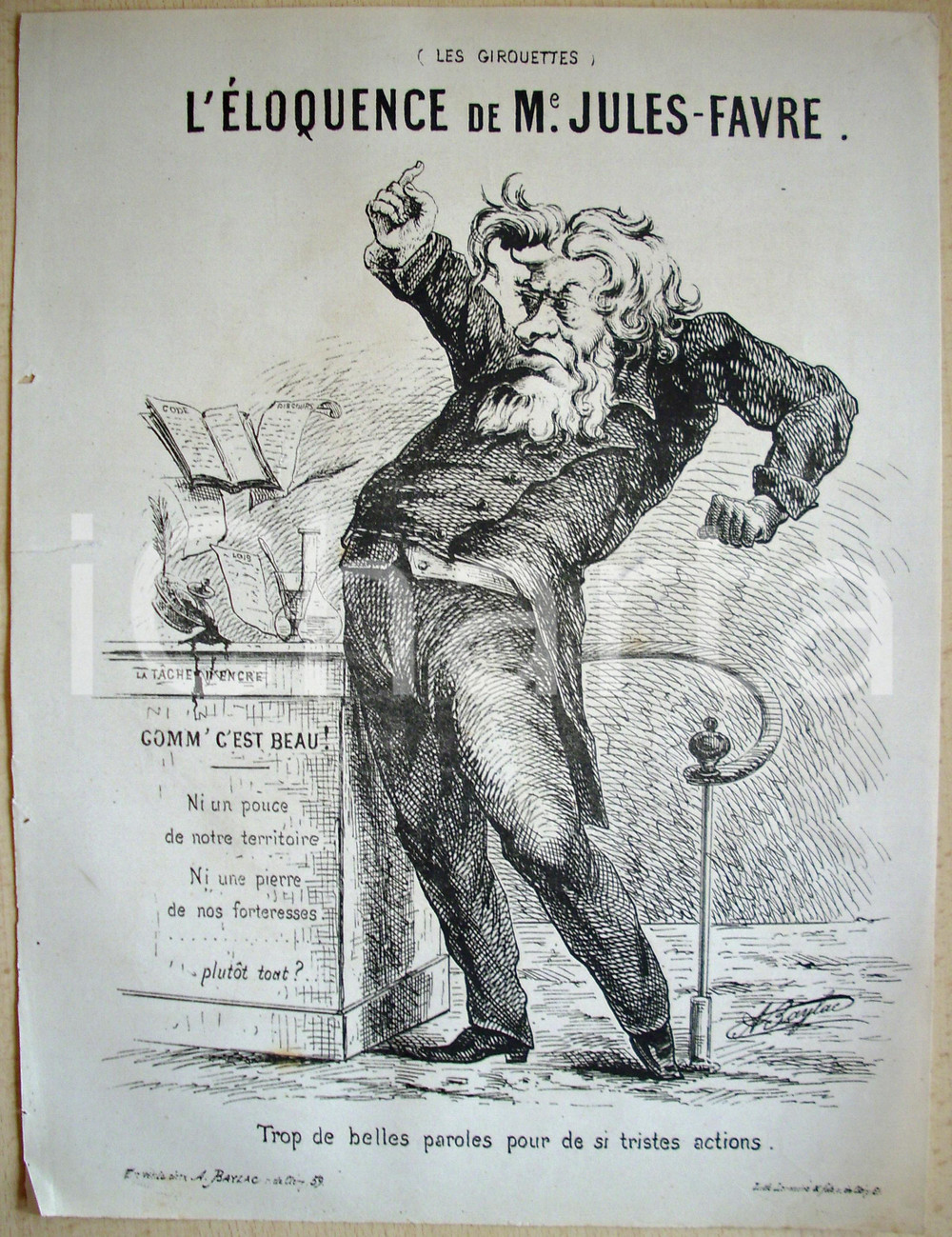 Stampa, bozzetto originale 1871 Caricatura L'Ã©loquence de JULES FAVRE Ill. BAYLAC 1