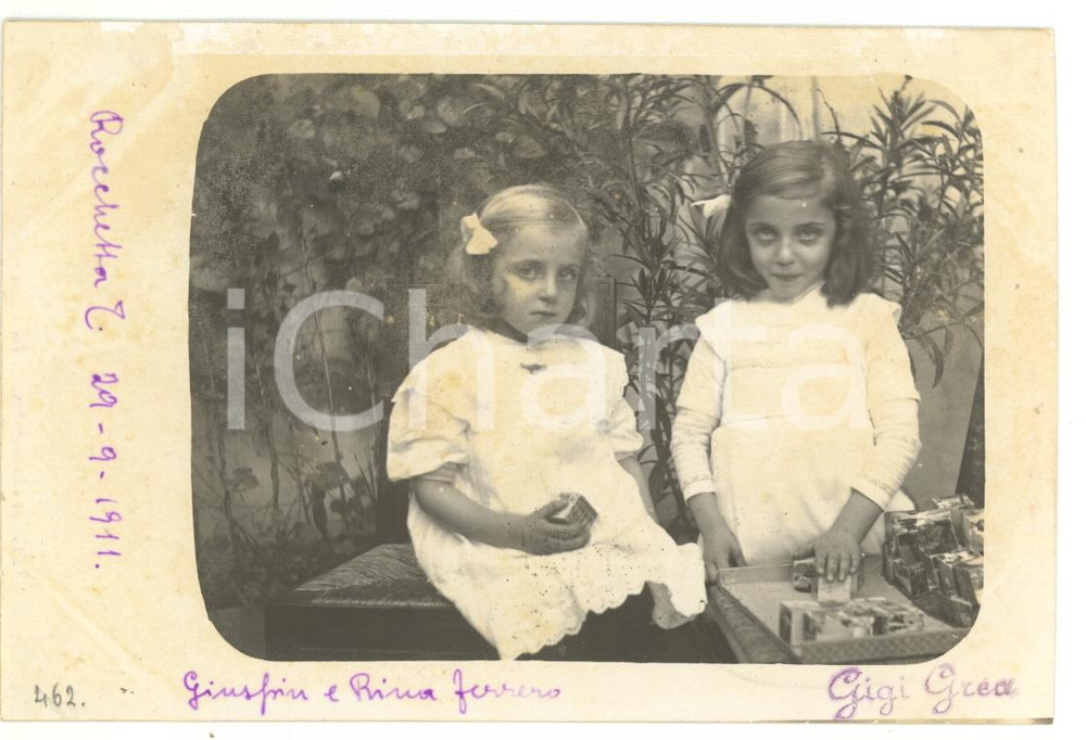 1911 ROCCHETTA TANARO Ritratto Giuseppina e Rina FERRERO bambine *Fotocartolina