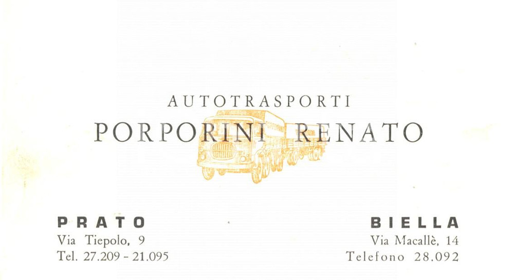 Oggetto da collezione cartaceo 1965 ca PRATO Autotrasporti Renato PORPORINI Biglietto ILLUSTRATO 1
