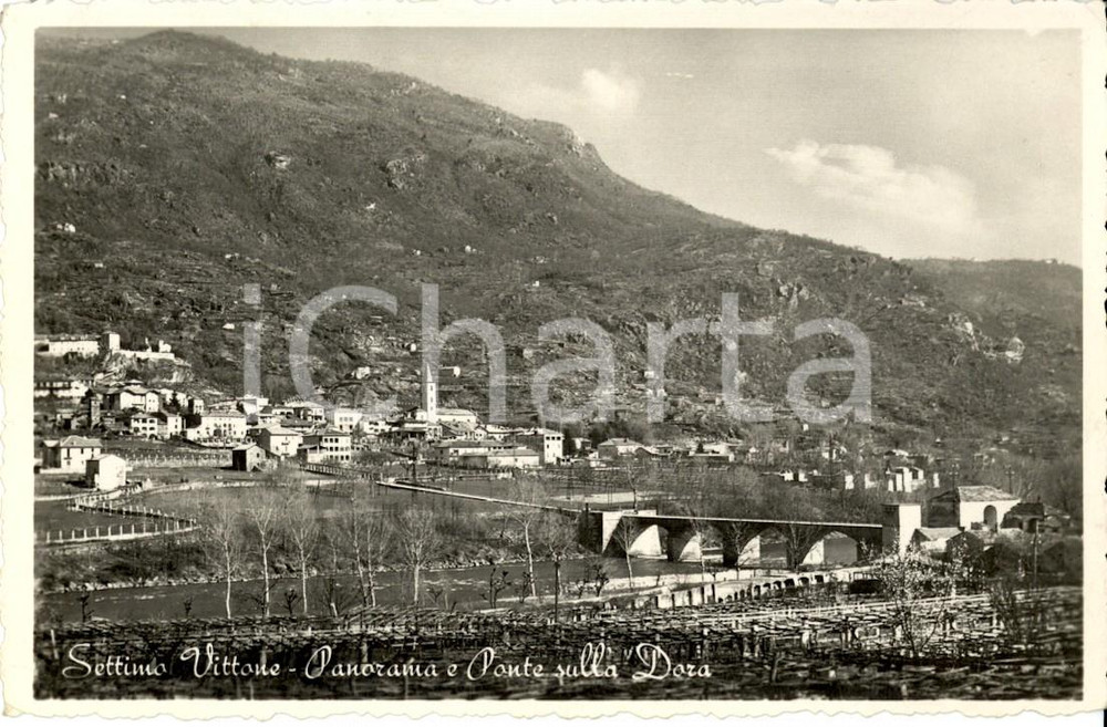 Cartolina originale da collezione 1951 SETTIMO VITTONE TO Panorama con il ponte sulla DORA Cartolina FP VG 1