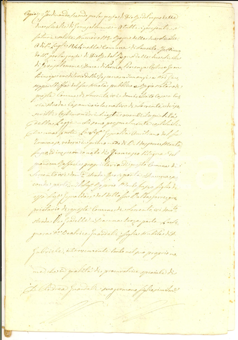 Documento originale, autentico 1844 SORRENTO Gesualda AMITRANO cede case a figlio Rosario MONTEFUSCO per debiti 1