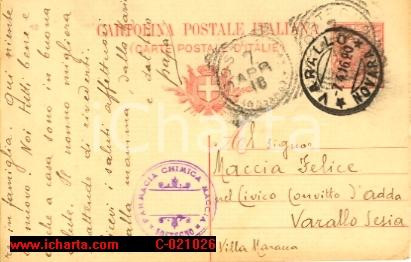 Cartolina originale da collezione 1916 SOSTEGNO BI Farmacia Chimica MACCIA Cartolina postale 1