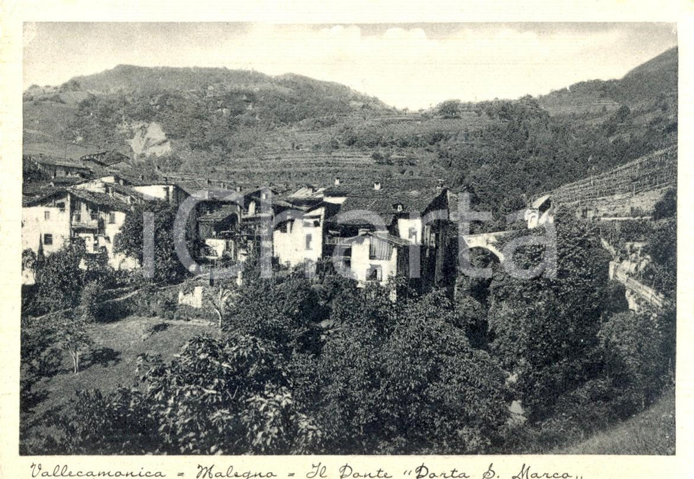 Cartolina originale da collezione 1954 MALEGNO BS Veduta VALCAMONICA Ponte PORTA SAN MARCO Cartolina postale FG 1