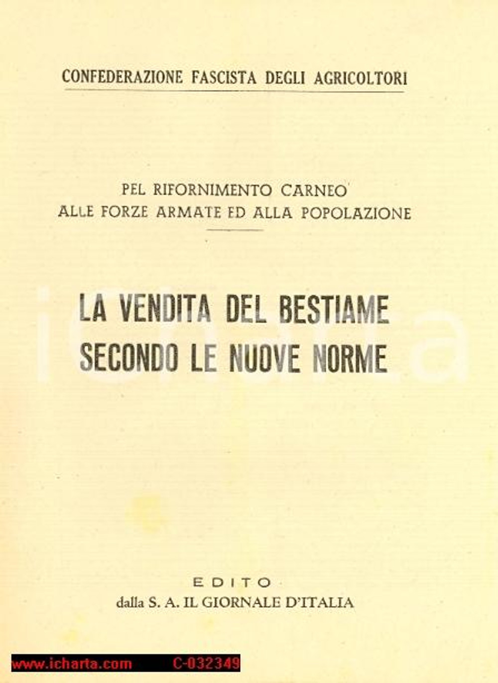 Oggetto da collezione cartaceo 1940 WW2 Rifornimento carneo alle forze armate OPUSCOLO 1