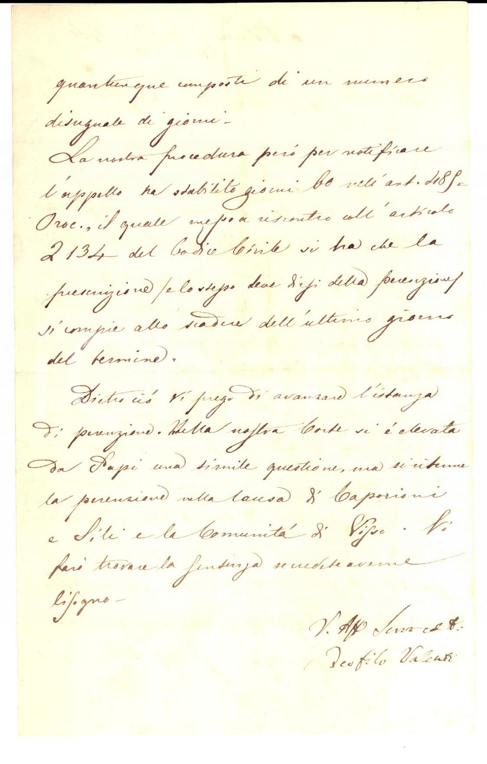 Manoscritto, lettera originale 1874 MACERATA Avv. Teofilo VALENTI sulla notifica degli appelli Lettera 1