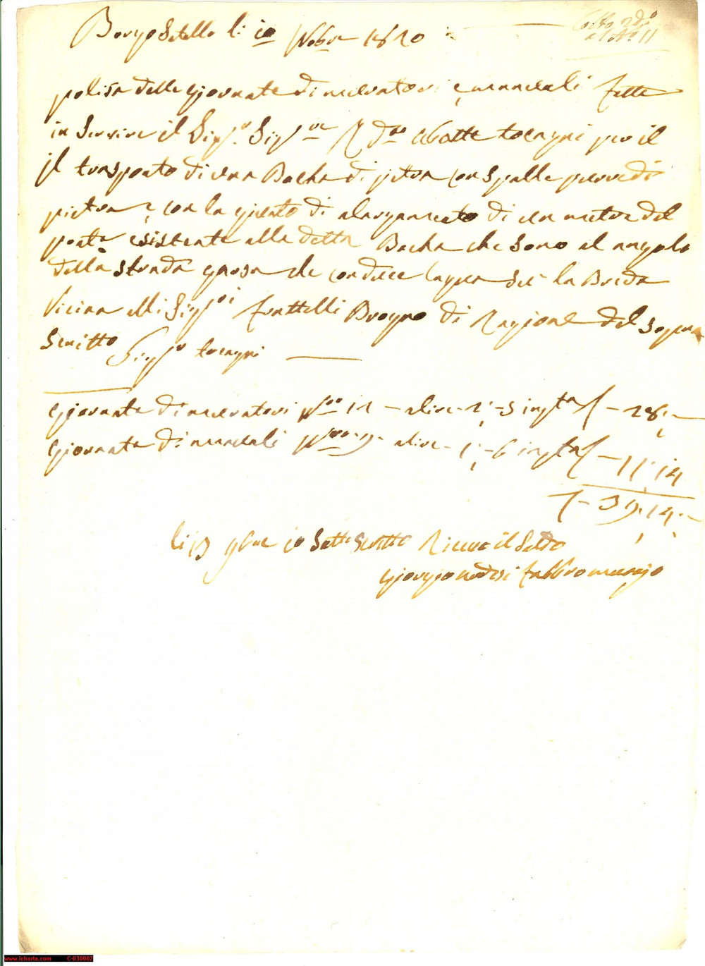 Documento originale, autentico 1820 BORGOSATOLLO BS Trasporto pietre per opere fiume 1