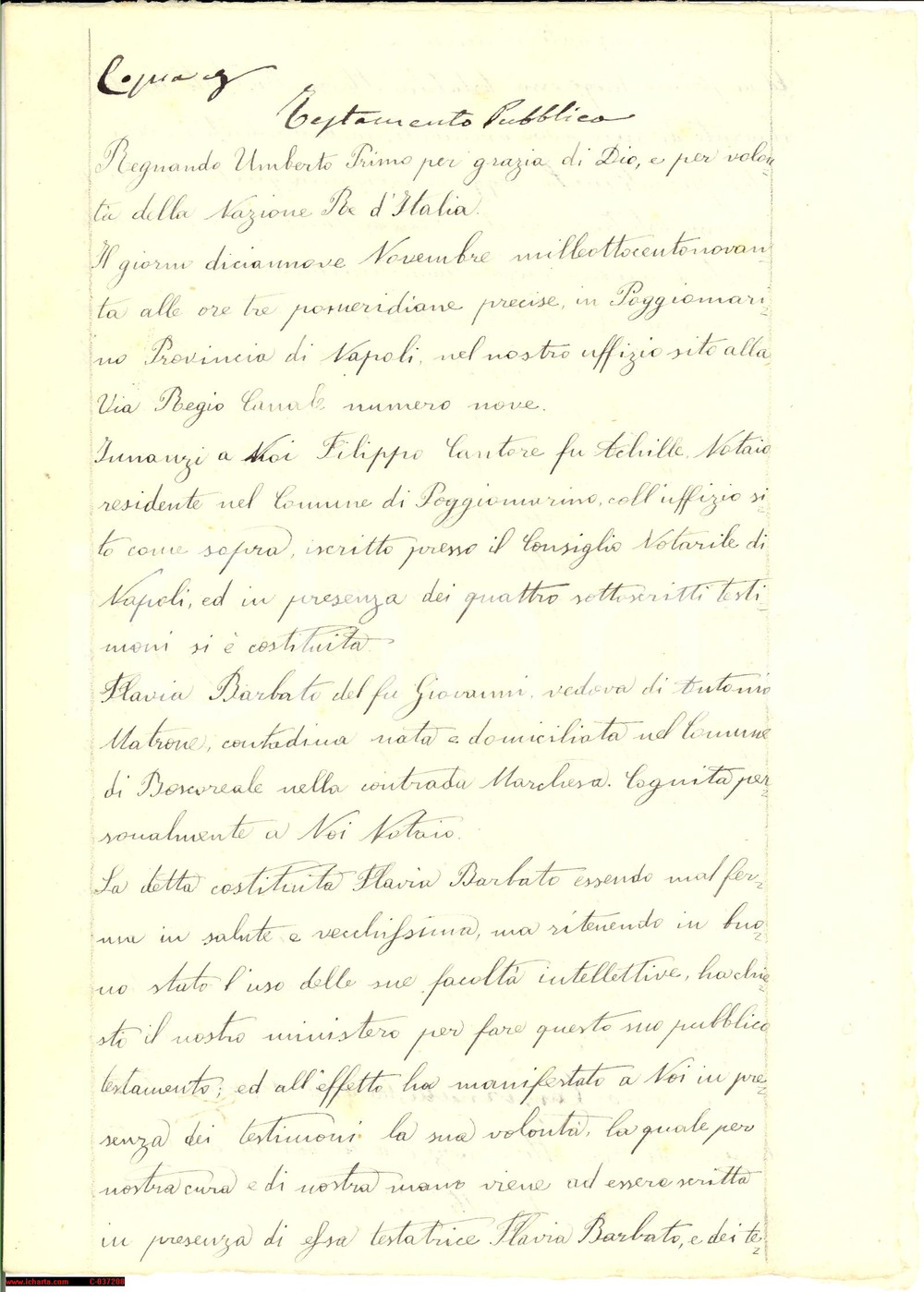 Documento originale, autentico 1890 BOSCOREALE NA Flavia BARBATO malferma vecchissima 1