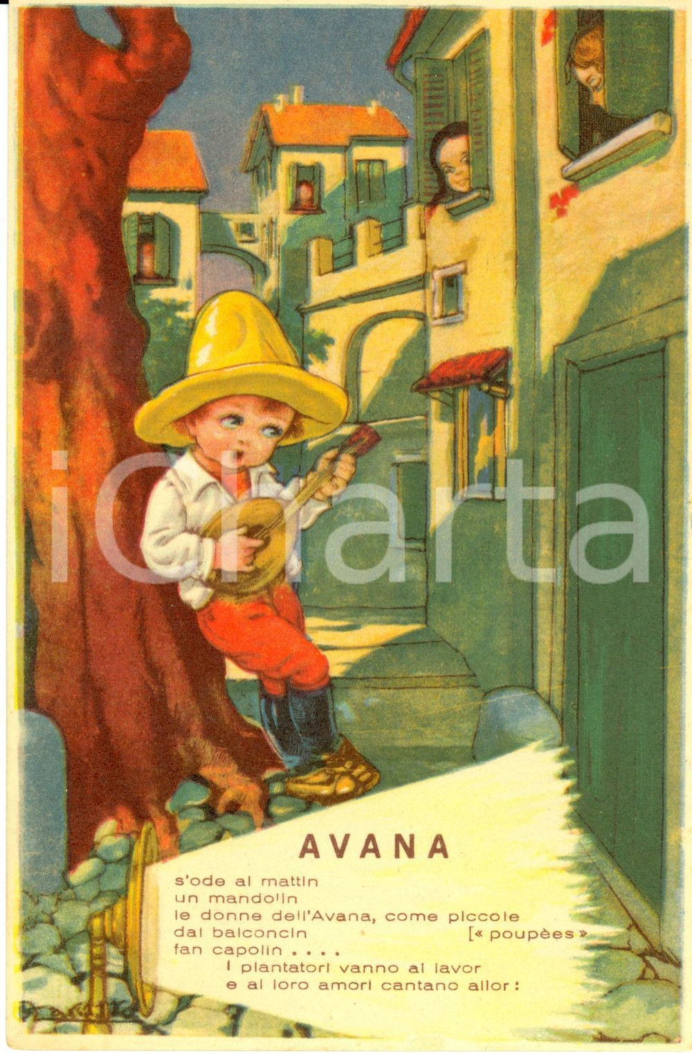 Cartolina originale da collezione 1925 Cartolina canzone  AVANA  FRAGNA  CHERUBINI ed. BIXIO FP NV Illustrata 1