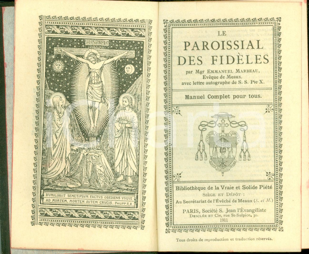 Libro, pubblicazione d epoca 1911 Emmanuel MARBEAU Le Paroissial des Fidèles Manuel pour tous Ed. DESCLEE 1
