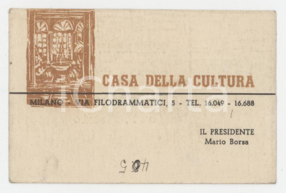1946 MILANO Via Filodrammatici - Casa della Cultura - Tessera 8x5 cm