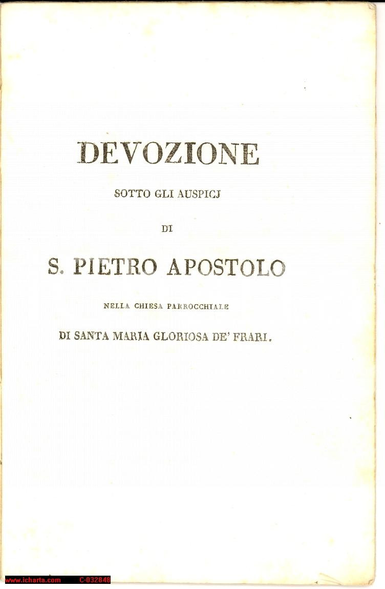 Documento originale, autentico 1880 VENEZIA Novena che si recita nella chiesa dei FRARI in onore di San Pietro 1
