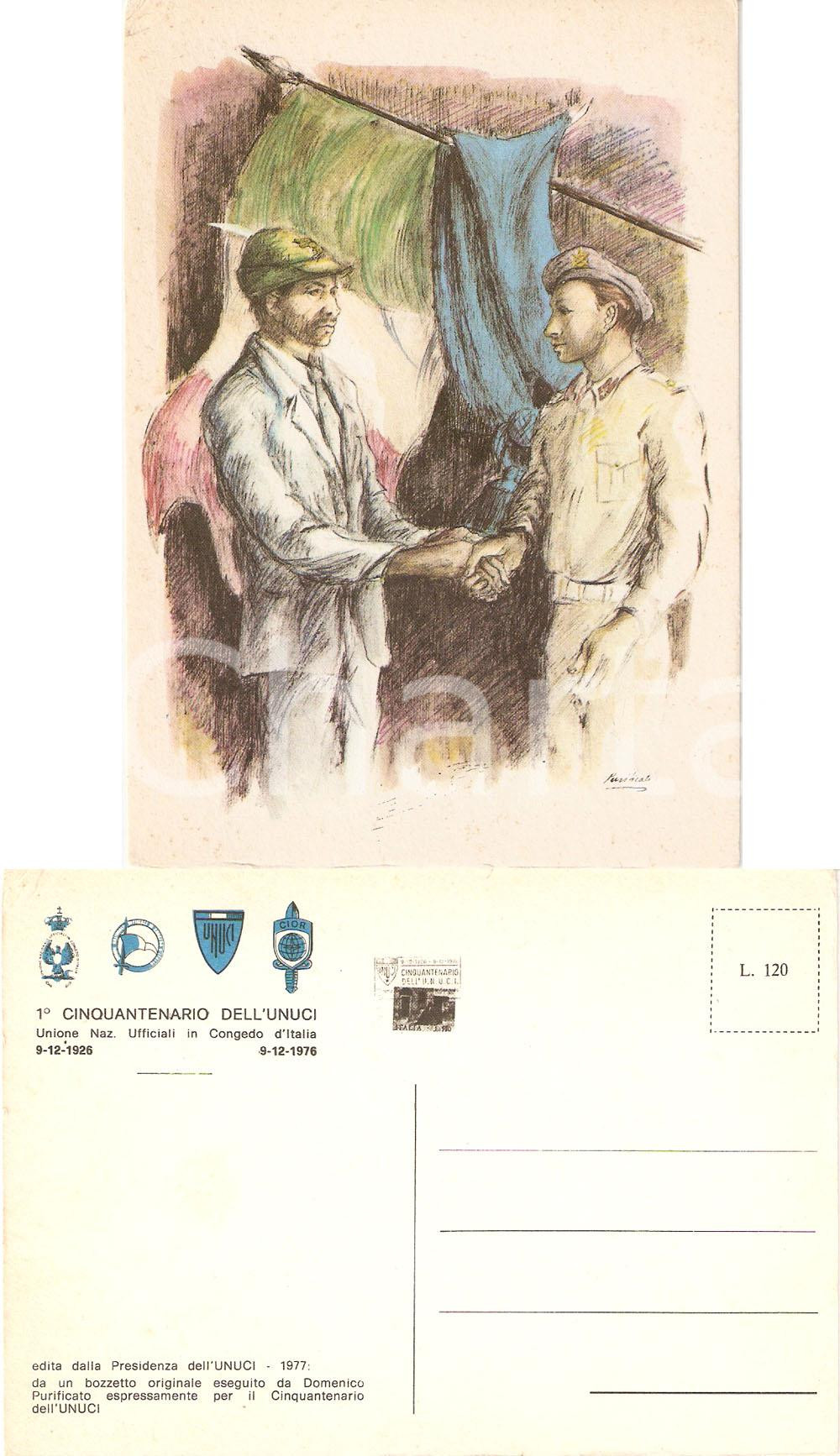 Cartolina originale da collezione 1976 UNUCI Primo Cinquantenario Illustrazione Domenico PURIFICATO Cartolina 2 1