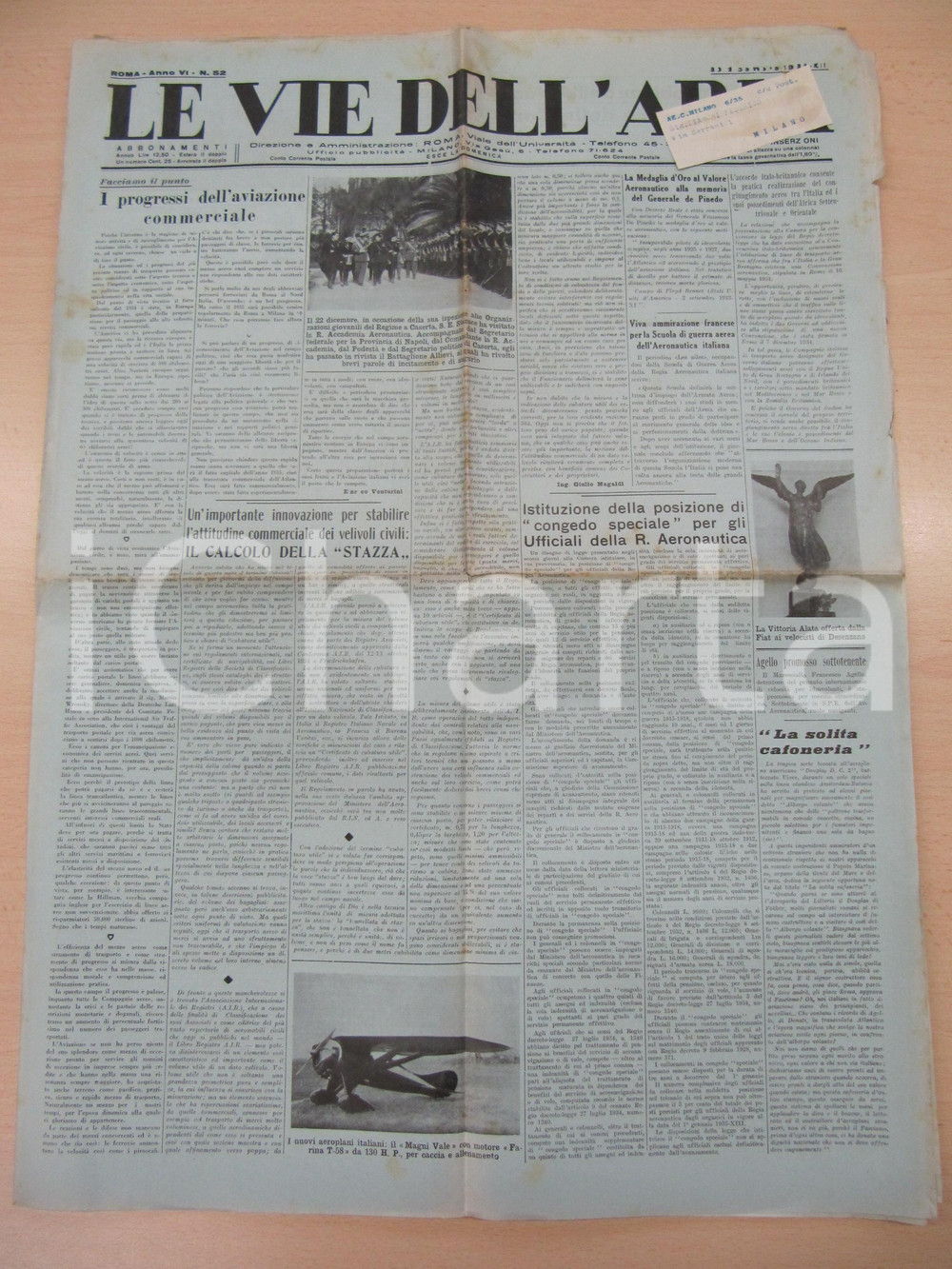 Giornale, rivista storica 1934 LE VIE DELL ARIA Il nuovo aeroporto civile LINATE Arch. Gian Luigi GIORDANI 1