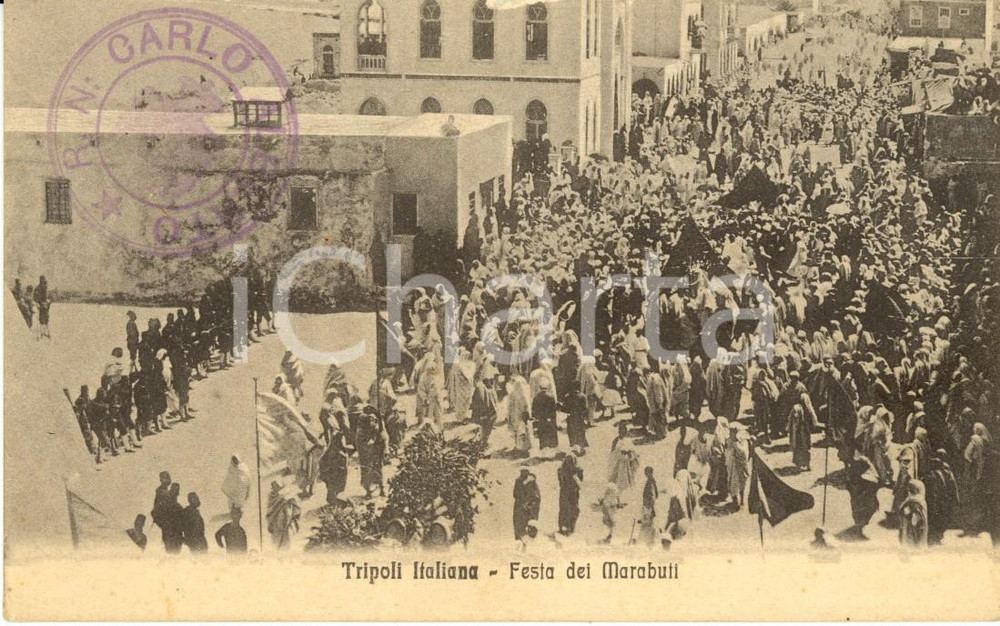 Cartolina originale da collezione 1915 ca TRIPOLI ITALIANA La festa dei MARABUTI *Cartolina postale animata FP NV 1