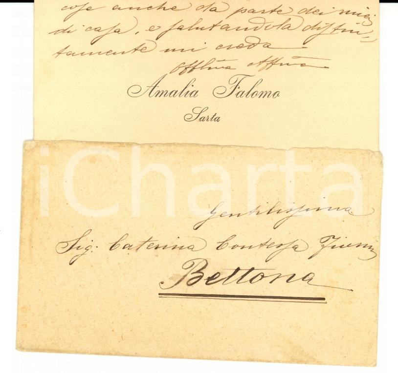 Oggetto da collezione cartaceo 1896 PERUGIA Lavori della sarta Amalia FALOMO per la contessa FIUMI 1