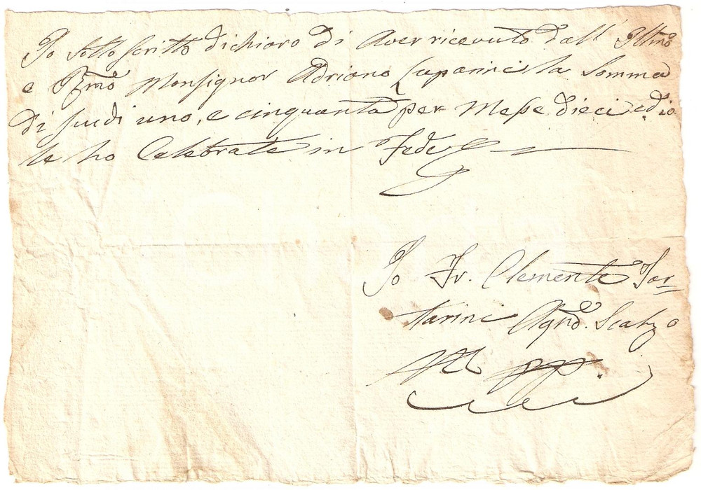 Documento originale, autentico 1830 PERUGIA (?) Ricevuta frate Clemente TARTATINI per messe celebrate 1