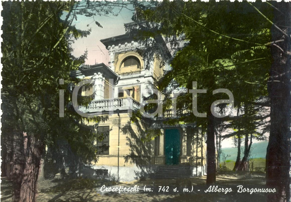 Cartolina originale da collezione 1950 CROCEFIESCHI (GE) Veduta dell'Albergo BORGONUOVO *Cartolina postale FG VG 1