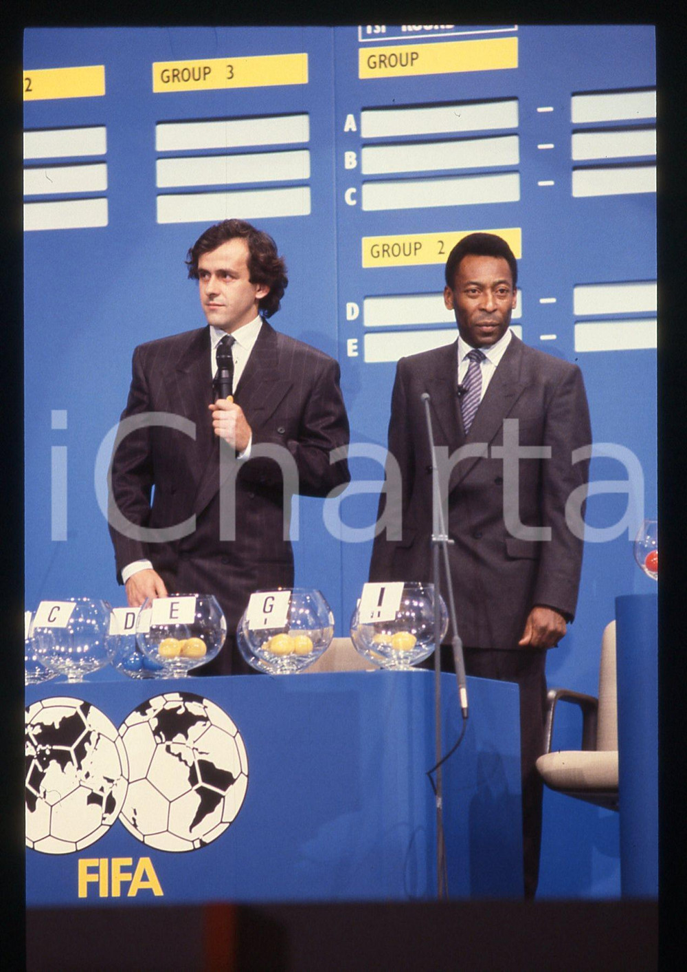 35mm vintage slide* 1989 ROMA ITALIA '90 PELÉ Michel PLATINI sorteggio gironi 2