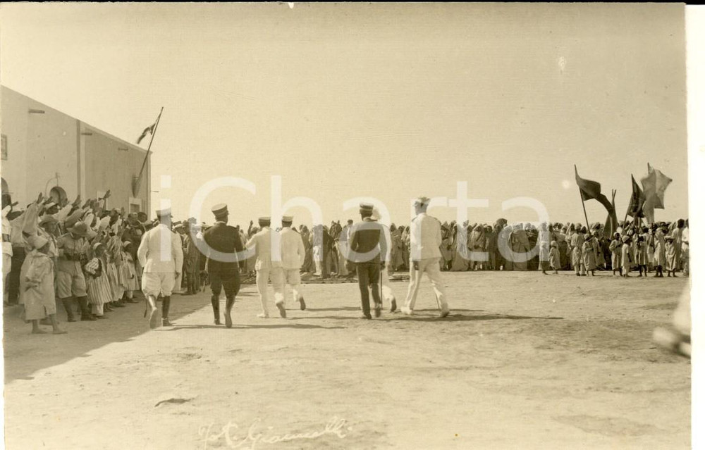 Fotografia d epoca originale 1928 SIRTE LIBIA Arrivo Roberto FARINACCI inaugurazione sede PNF locale Foto 1