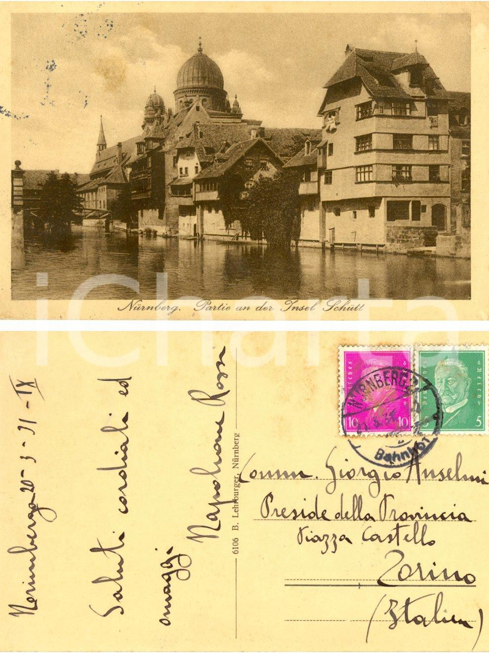 Autografo originale 1931 NORIMBERGA D Insel Schutt Napoleone ROSSI DI MONTELERA a Giorgio ANSELMI 1