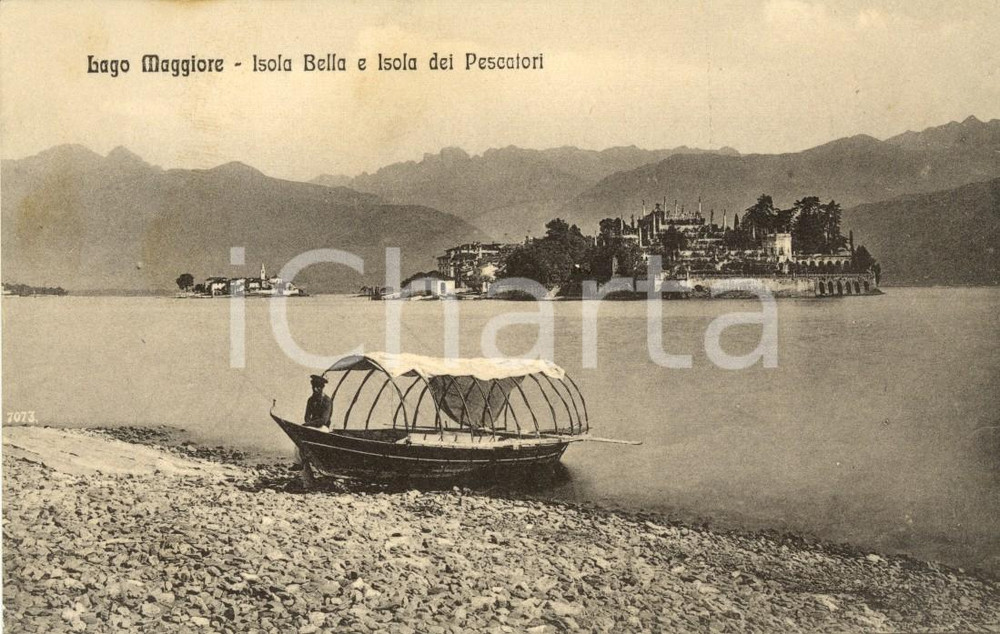 Cartolina originale da collezione 1920 ca STRESA (VB) Isola BELLA e Isola dei PESCATORI *Cartolina ANIMATA FP NV 1