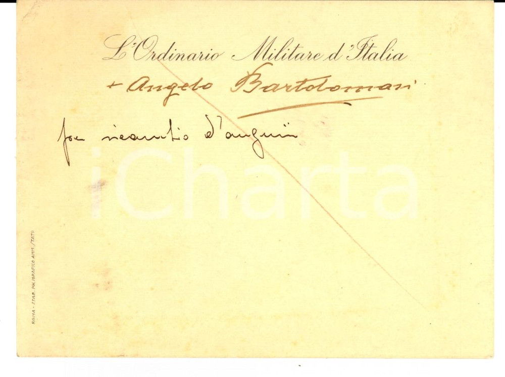 Autografo originale 1940 ca TORINO Auguri mons. Angelo BARTOLOMASI Ordinario Militare Autografo 1