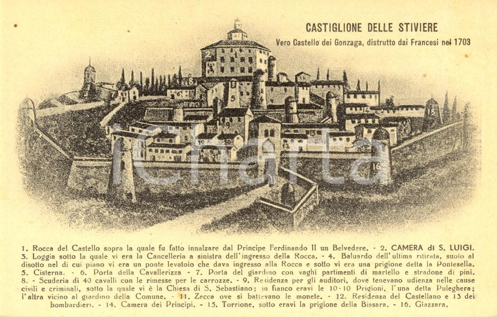 Cartolina originale da collezione 1915 ca CASTIGLIONE DELLO STIVIERE (MN) Il castello dei GONZAGA *DANNEGGIATA NV 1