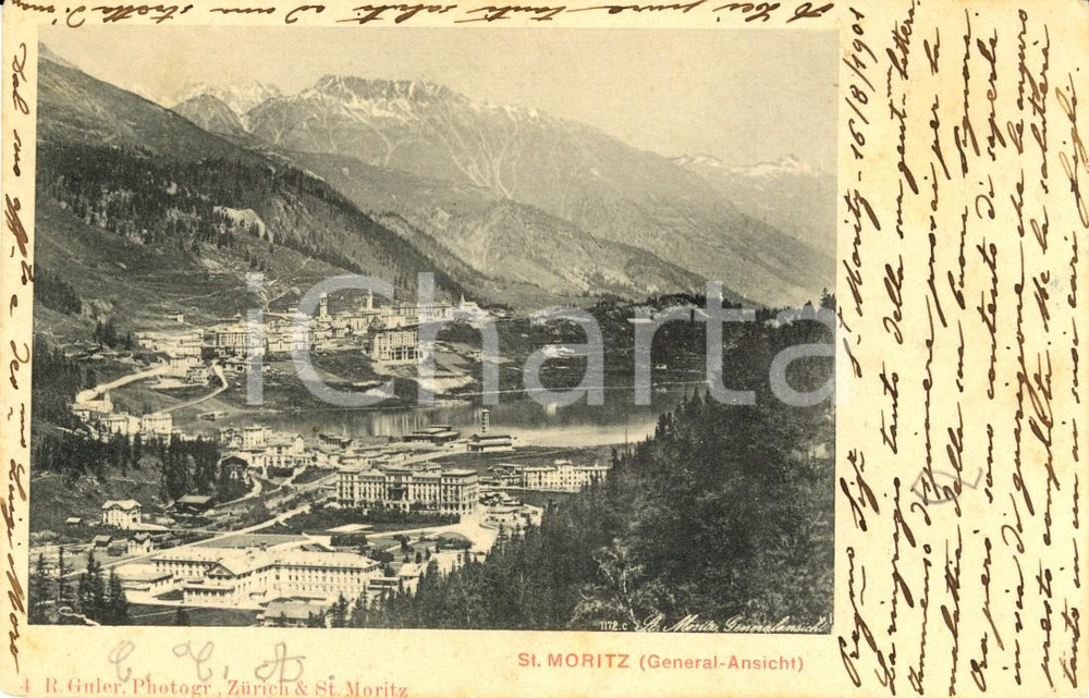 Cartolina originale da collezione 1901 SAINT MORITZ CH Veduta panoramica paese e vallata Cartolina FP VG 1