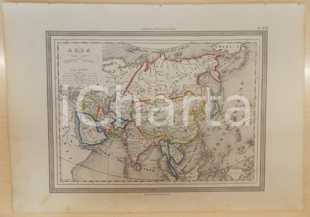 Stampa, bozzetto originale 1864 Atlante Geografico Universale - Asia *Ed. GUIGONI Tav. XVIII 41 x 28 cm 1