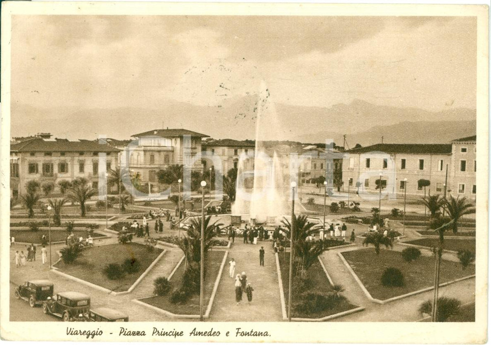 Cartolina originale da collezione 1937 VIAREGGIO LU Piazza Principe AMEDEO e fontana ANIMATA Cartolina FG VG 1