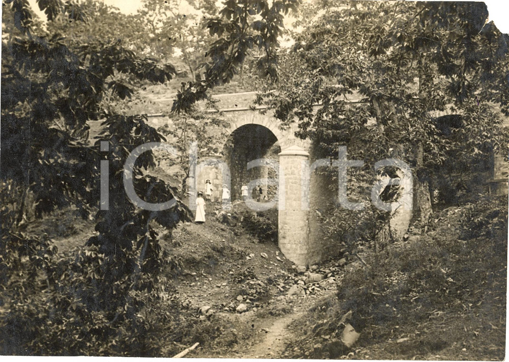 Fotografia d'epoca originale 1932 BRUSCOLI (FI) Ponte su strada da PIAN DEL VOGLIO 1