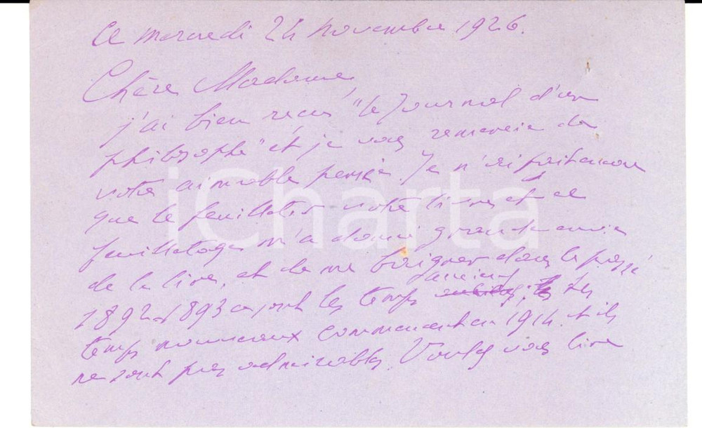 Autografo originale 1926 PARIS Maurice DONNAY ringrazia per una pubblicazione ricevuta AUTOGRAFO 1
