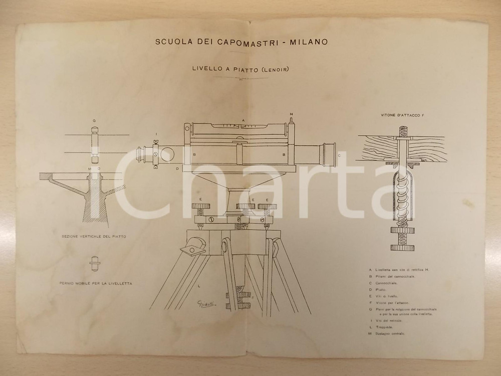 Stampa, bozzetto originale 1950 MILANO Scuola dei capomastri  Livello a piatto LENOIR Tavola 1