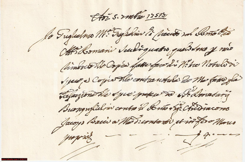 Documento originale, autentico 1753 FIRENZE Abate ROMANI salda avv. Guglielmo GUGLIEMI 1