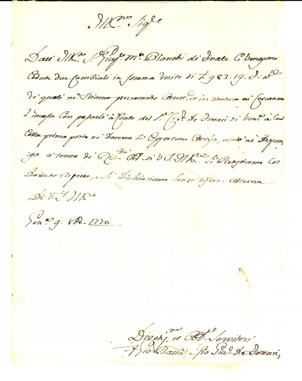 Manoscritto, lettera originale 1770 GENOVA Crediti dei fratelli Giovanni Battista e Giacomo DE FERRARI 1