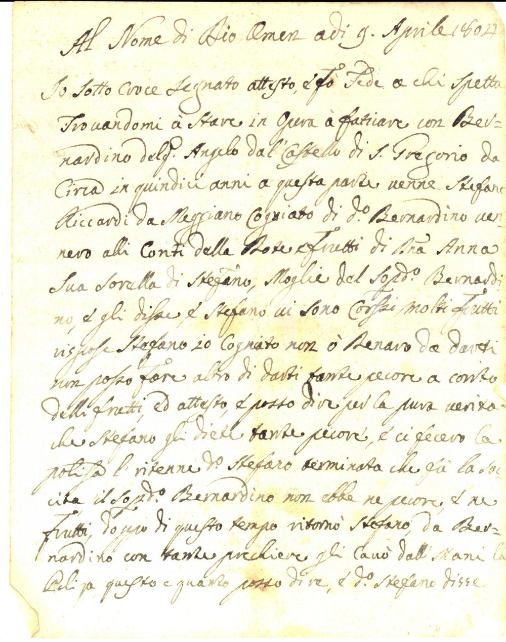 Manoscritto, lettera originale 1804 SPOLETO Testimonianza su dote Anna RICCARDI con pecore in conto dei frutti 1
