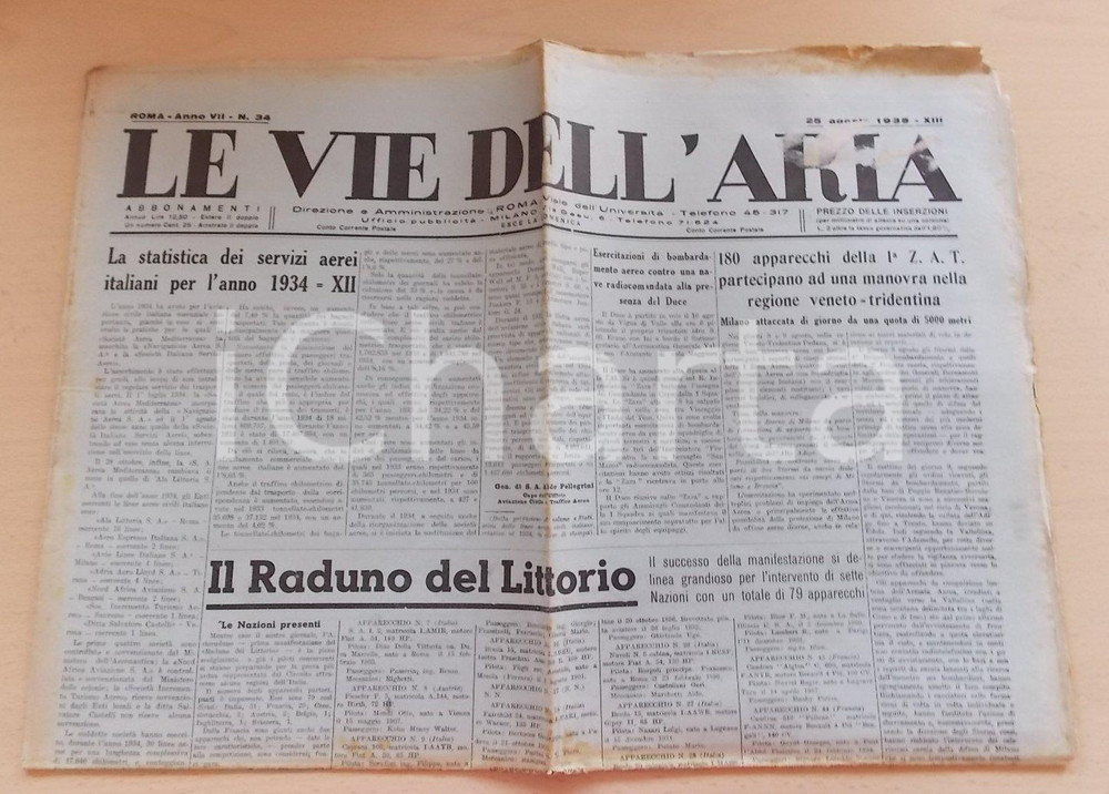 Giornale, rivista storica 1935 LE VIE DELL ARIA Attacco aereo diurno a MILANO 180 apparecchi I° Z.A.T. 1