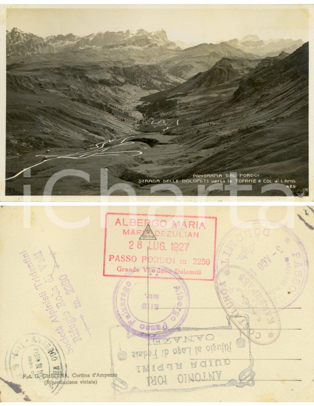 Cartolina originale da collezione 1927 PASSO PORDOI (TN) Veduta strada delle DOLOMITI verso TOFANE e COL DI LANA 1