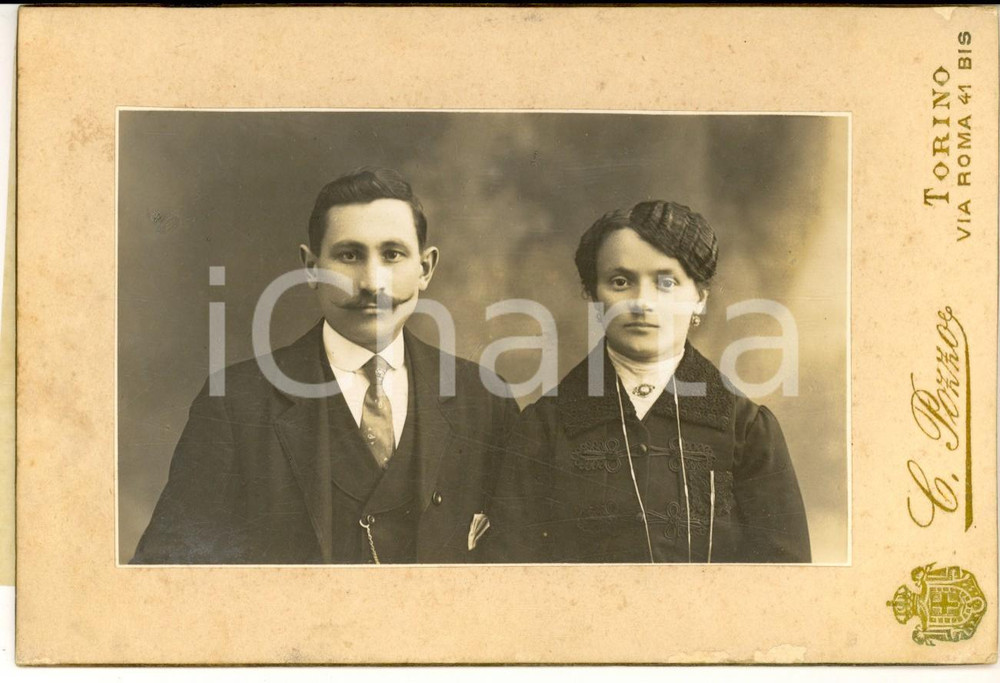 Fotografia d epoca originale 1910 ca TORINO Ritratto di due sposi Fotografia CARLO POZZO 14x20 cm 1