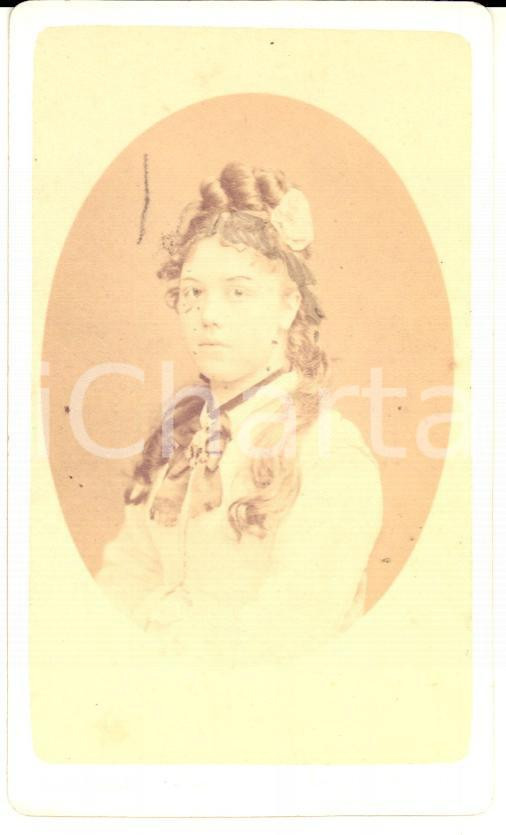 Fotografia d'epoca originale 1890 ca GENOVA Ritratto di donna con acconciatura raccolta *Foto GIULIO ROSSI 1