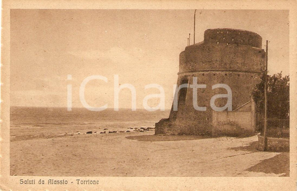 Cartolina originale da collezione 1930 ca ALASSIO SV Panorama con il TORRIONE Cartolina FP NV 1