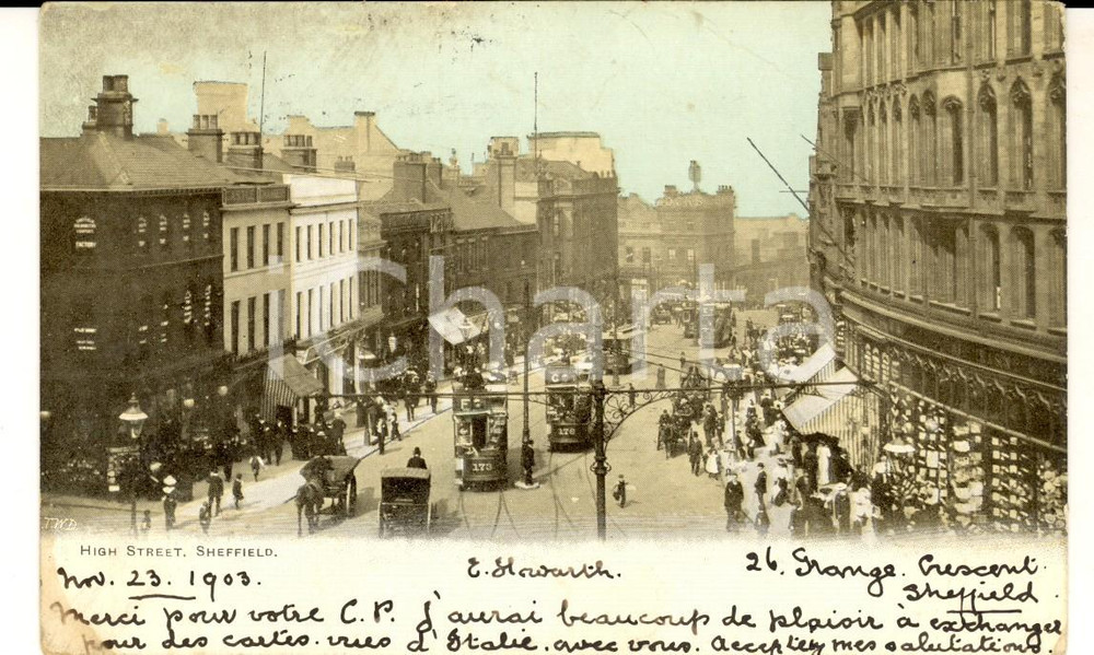 Cartolina originale da collezione 1903 SHEFFIELD UK High Street VINTAGE postcard ANIMATED 1